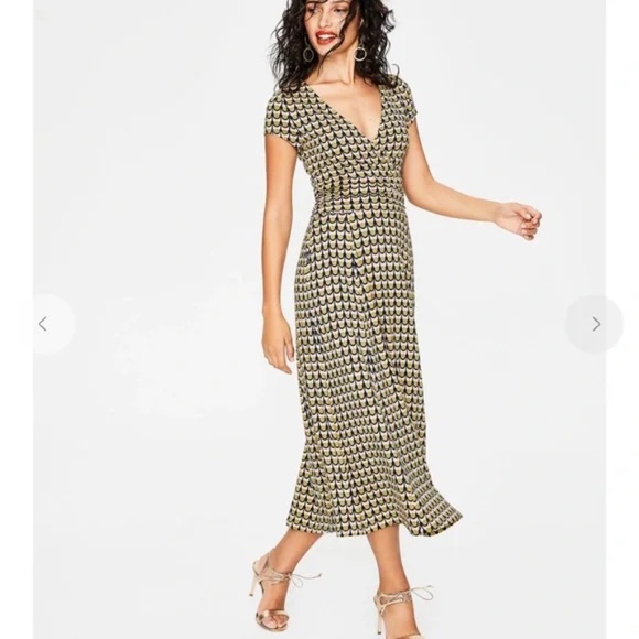 Boden Lily knit dress geometric print faux wrap short sleeves pockets V-neck - Picture 3 of 5